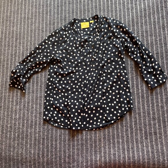 Anthropologie Maeve Polka Dot Blouse Pleats Black Size S 3/4 sleeves - Picture 2 of 8